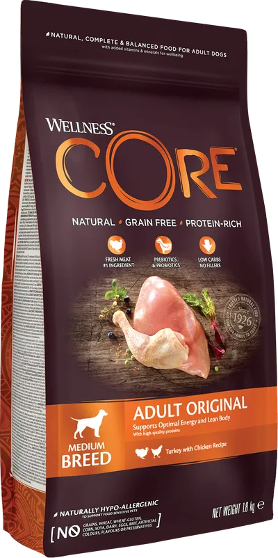CORE Petfood Dog Adult Original Medium Breed Chicken & Turkey Dry 1,8 kg