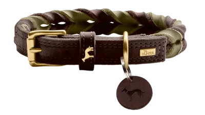 Hunter Hundhalsband Solid Education Duo Cow Leather Mörkbrun/Olivgrön M 55cm