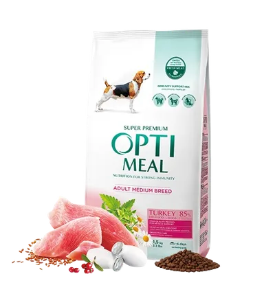 Optimeal Complete dry pet food for adult dogs of medium breeds – turkey 1,5 kg