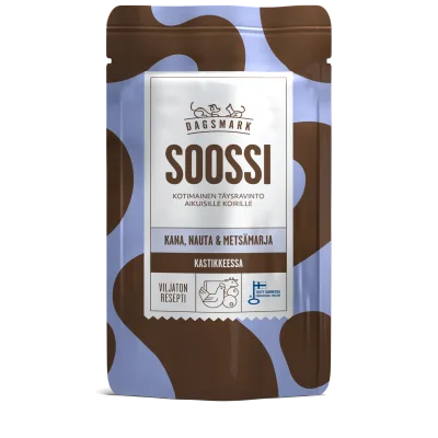 Dagsmark SOOSSI kyckling-nöt-skogsbär i sås för hundar