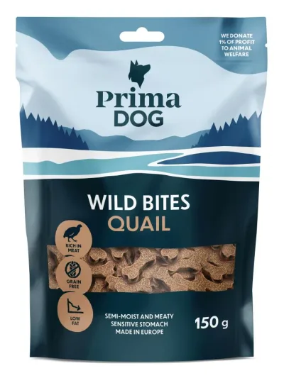 PrimaDog Wild Bites Soft Snack Vaktel & hagtorn (150 g)