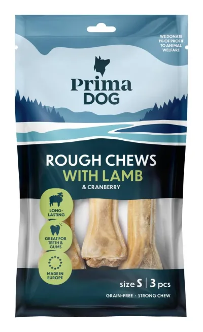 PrimaDog Rough Chews lamm & tranbär S (3 st)