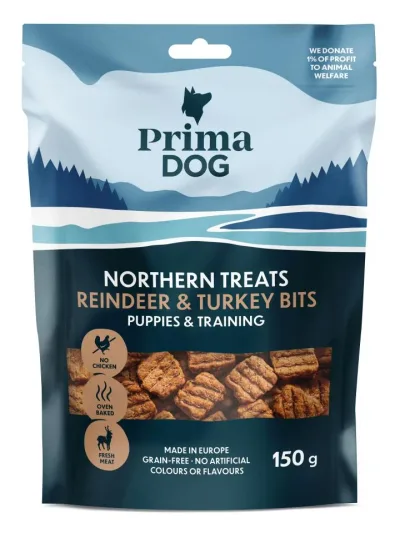 PrimaDog Northern Treats för valpar Ren & kalkon (150 g)