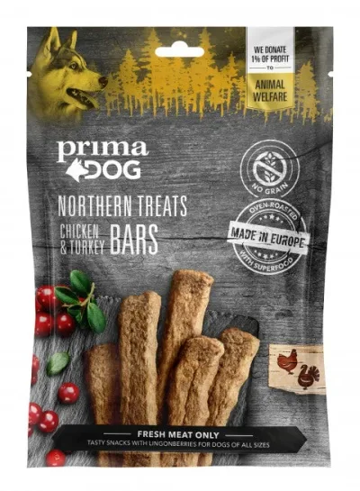 PrimaDog Northern Treats-bars med kyckling och kalkon för hundar 150 g