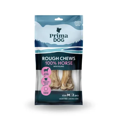 PrimaDog Rough Chews Tuggben Fyllt Med Häst M 12 cm 2 st