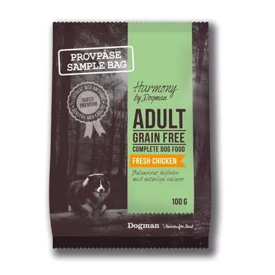 Adult spannmålsfritt hundfoder provpåse 100g