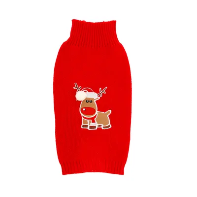 Stickad Hundtröja Julmotiv Ren 30cm