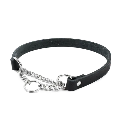 Selected by ZOO Läderhalsband Hera halvstryp Svart 18 mm x 39-49 cm