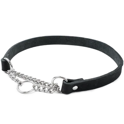 Selected by ZOO Läderhalsband Hera halvstryp Svart 18 mm x 44-54 cm