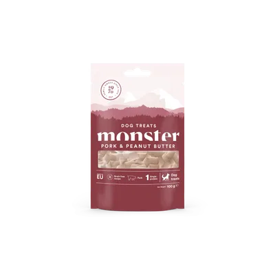 Hundgodis Monster Treats pork & peanut butter 100g