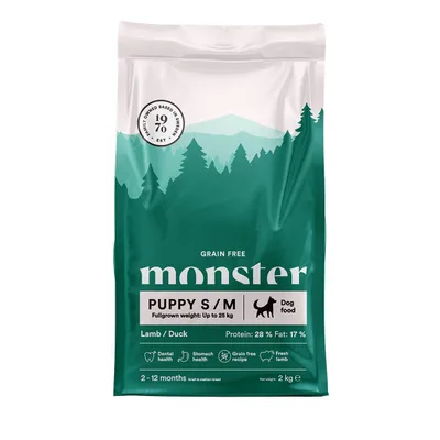 Monster Dog Puppy Small/Medium Breed Grain Free Lamb & Duck Torrfoder till Hundvalp