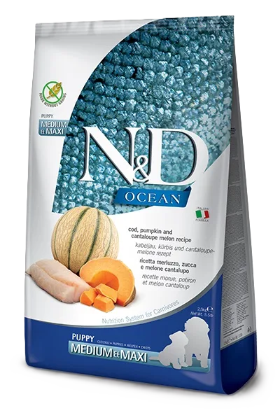 Farmina Dog N&D Ocean Cod, Pumpkin & Cantaloupe Melon Puppy Medium & Maxi 12 kg